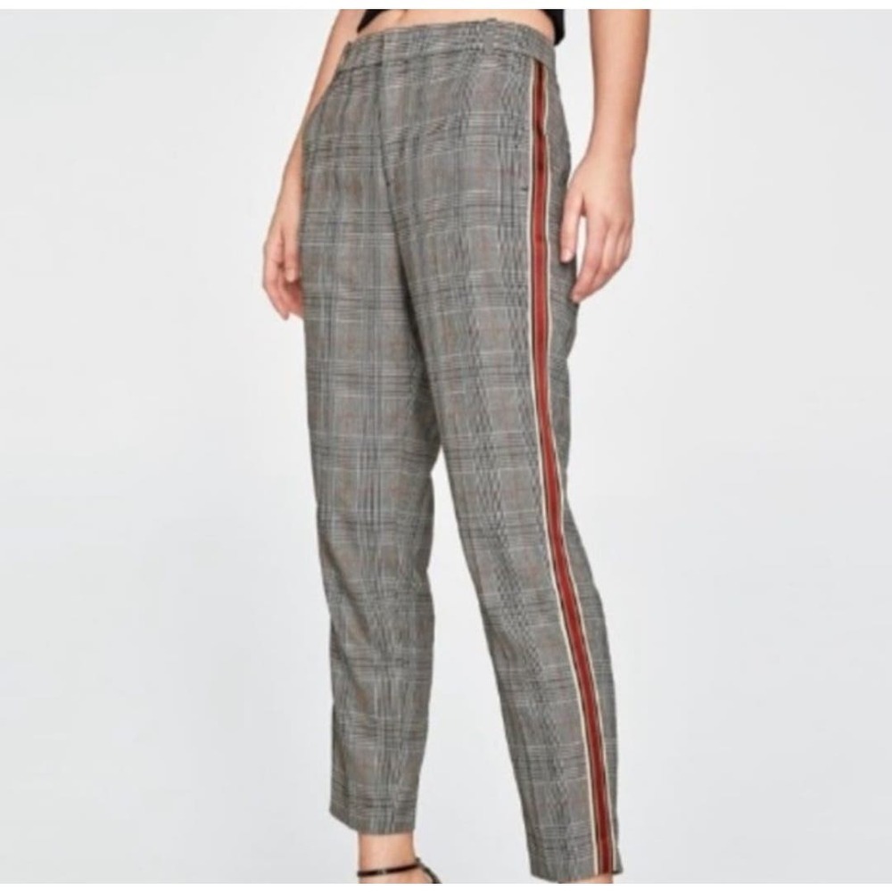 Zara Trousers Slacks Plaid Grey w/ Stripe Women's Sz M